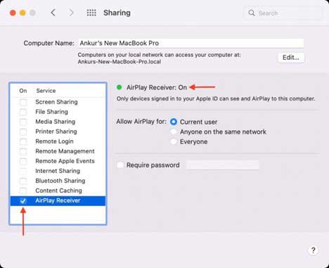 Enable AirPlay to Mac